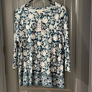 Style & Co. White and Cream 3/4 Sleeve Relaxed Blouse